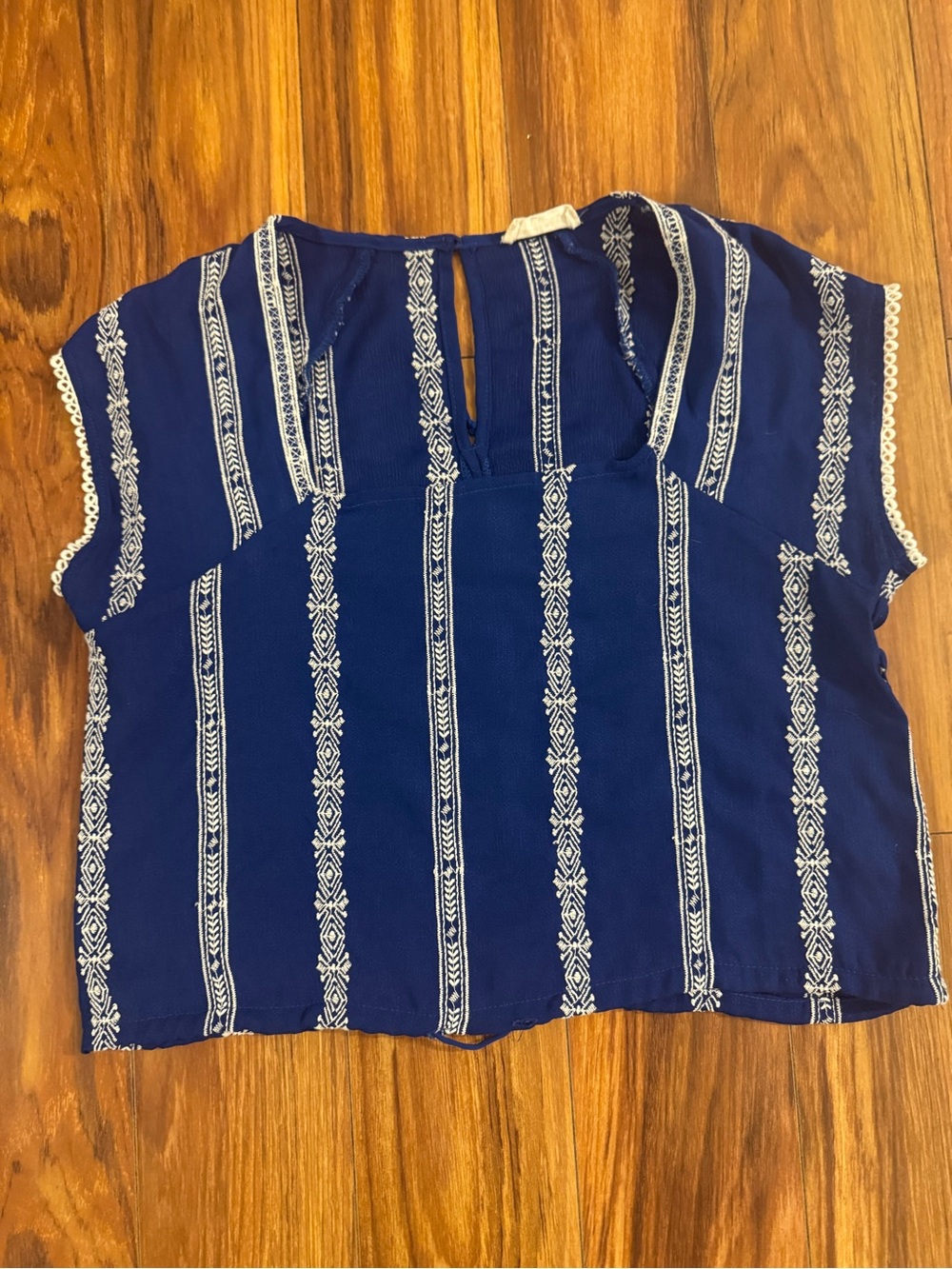 Altar'd State Navy Blue Embroidered Stripe Crop Top